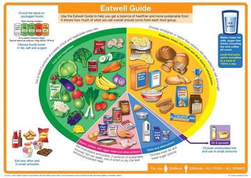 The Eatwell guide representing portion sizes of each food group